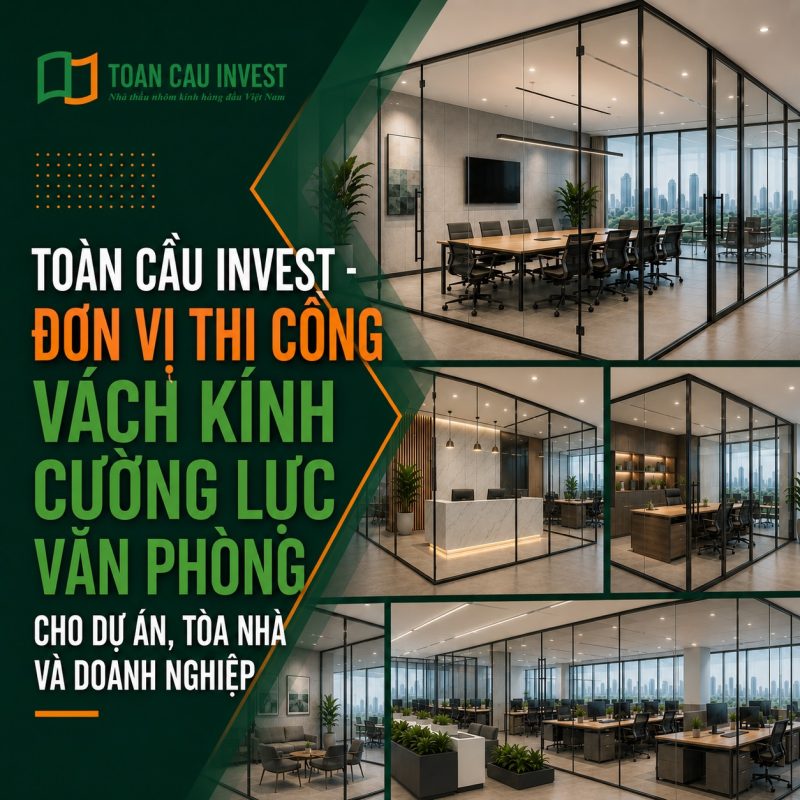 Toàn Cầu Invest - Đơn vị thi công vách kính cường lực văn phòng