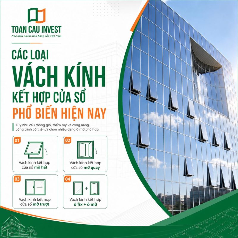 Các loại vách kính kết hợp cửa sổ