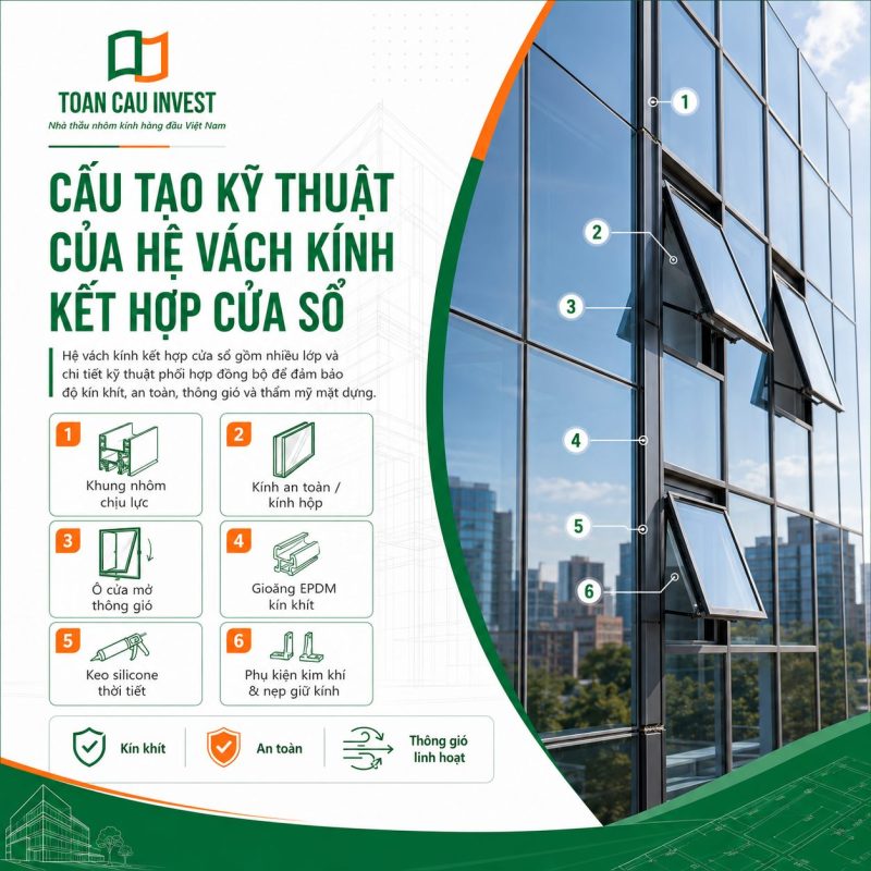 Cấu tạo kĩ thuật của hệ vách kính kết hợp cửa sổ