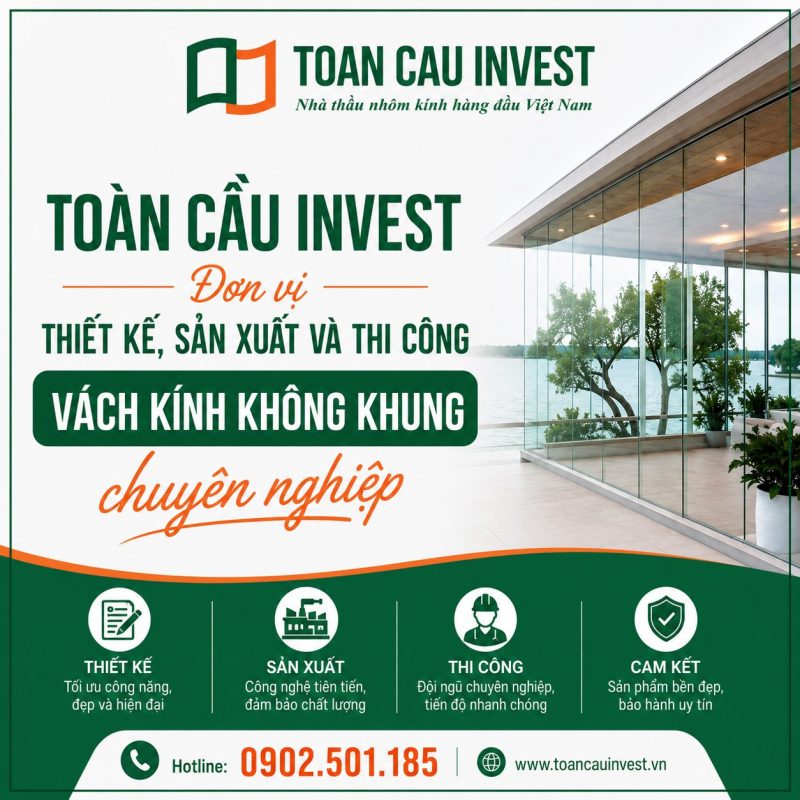 Toàn Cầu Invest - Đơn vị thiết kế và sản xuất thi công vách kính không khung