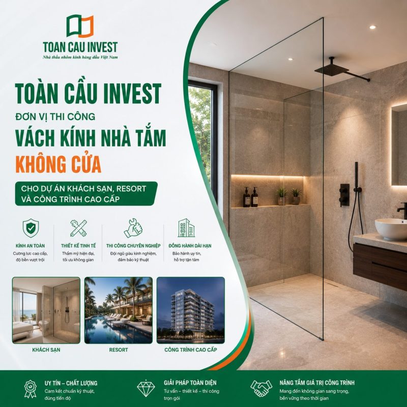 Toàn Cầu Invest - Vách kính nhà tắm không cửa