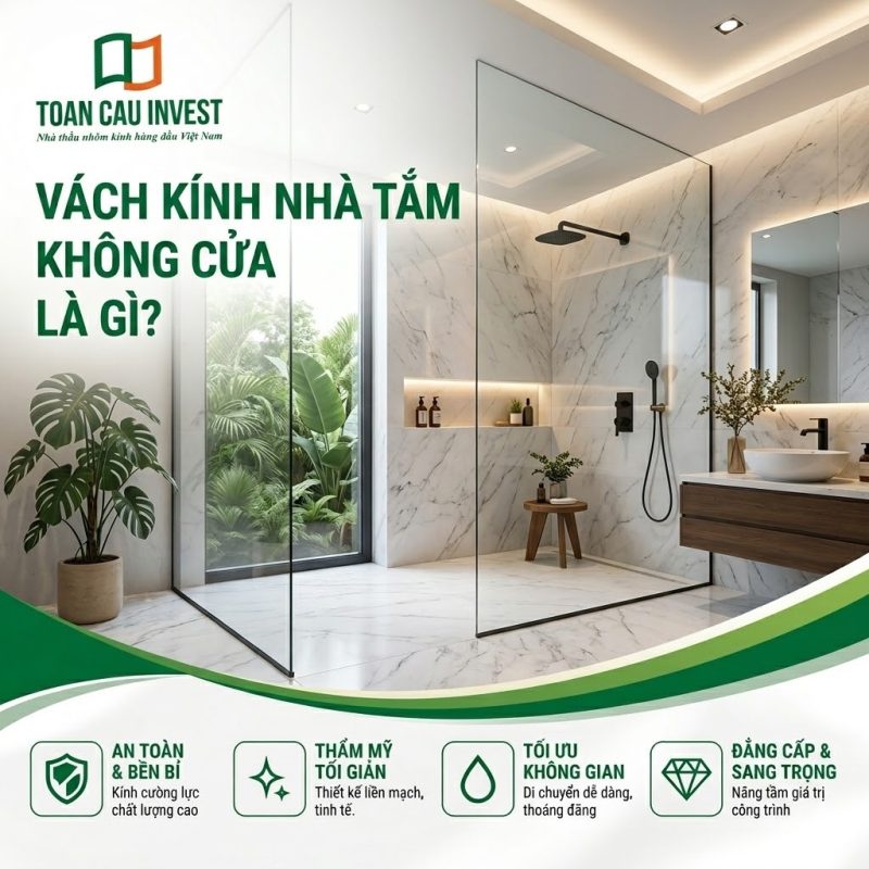 Vách kính nhà tắm không cửa