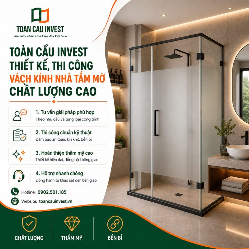 Toàn Cầu Invest - Thi công vách kính nhà tắm mờ