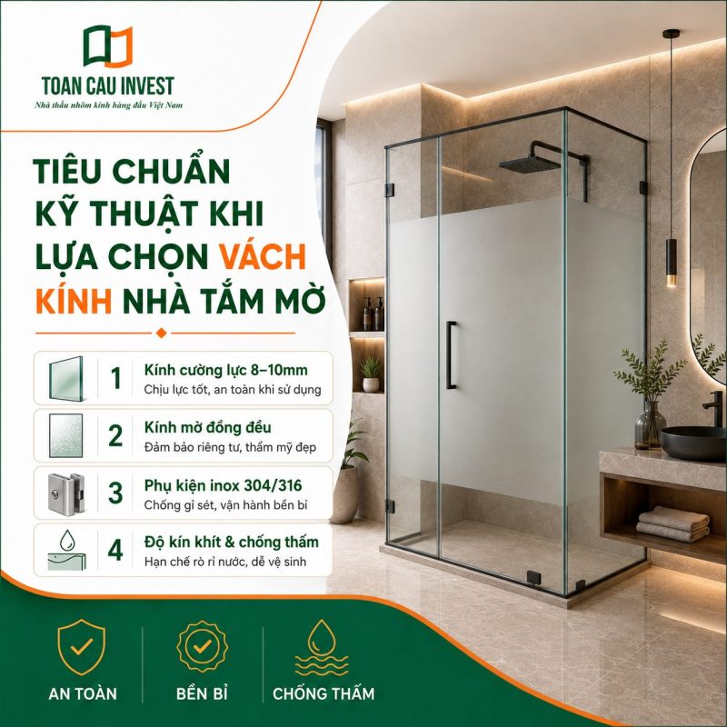 Tiêu chuẩn kĩ thuật lựa chọn vách kính nhà tắm mờ