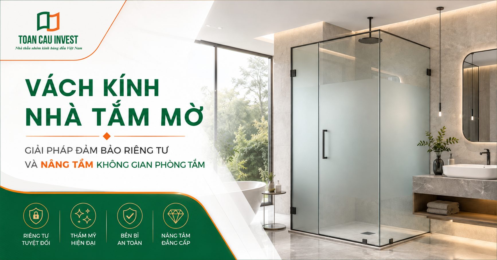 Vách kính nhà tắm mờ