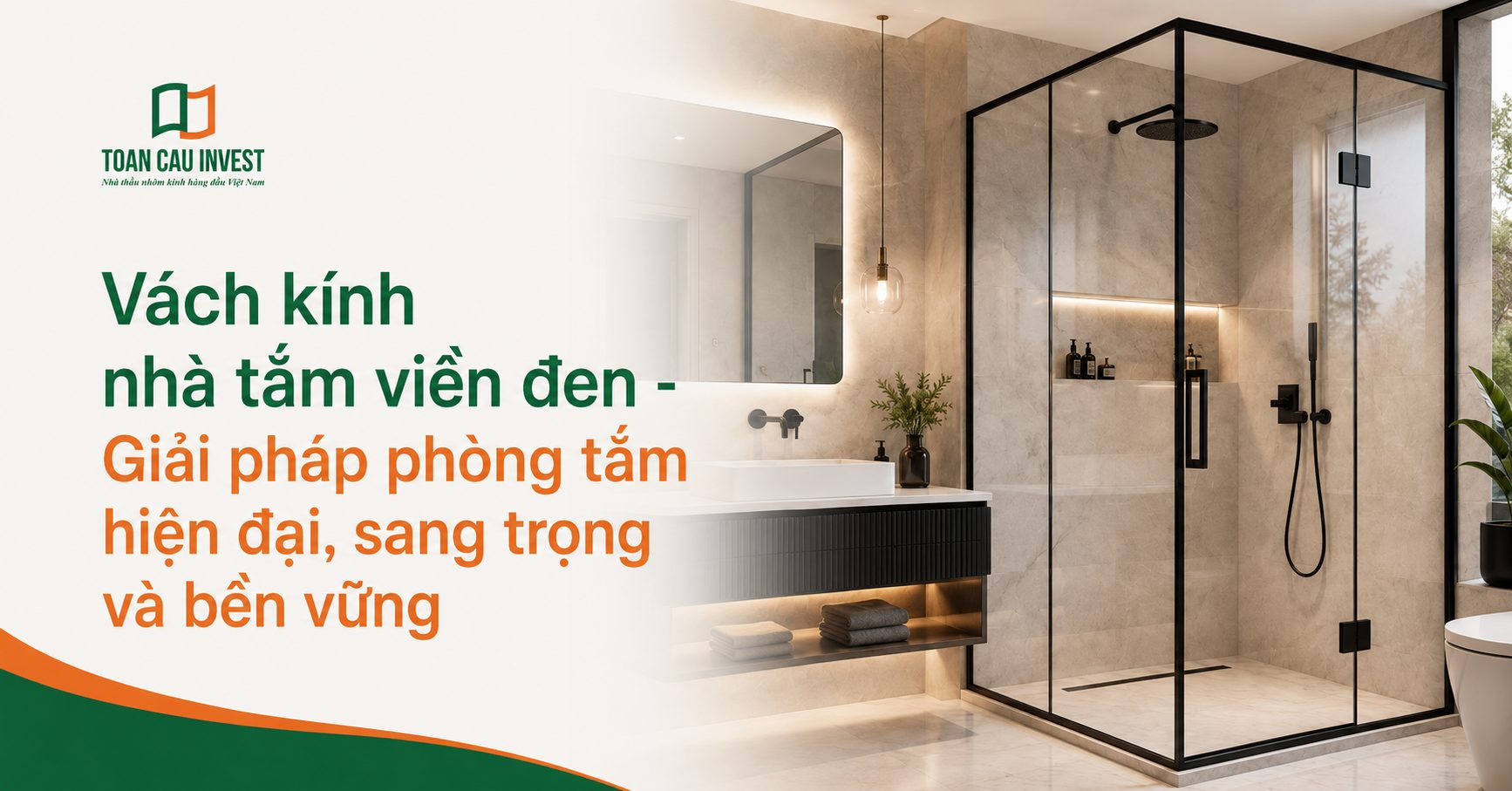 Vách kính nhà tắm viền đen