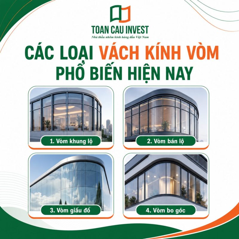 Các loại vách kính vòm phổ biến hiện nay