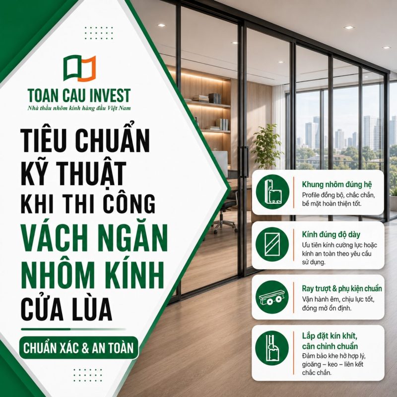 Tiêu chuẩn kỹ thuật khi thi công vách ngăn nhôm kính cửa lùa