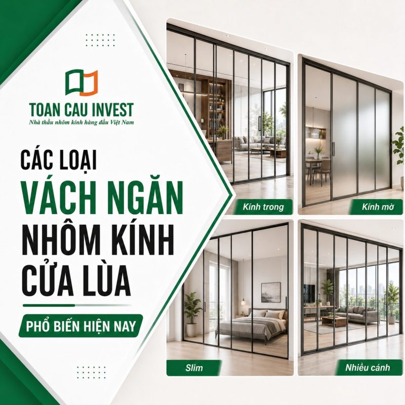 Cách loại vách ngăn nhôm kính cửa lùa