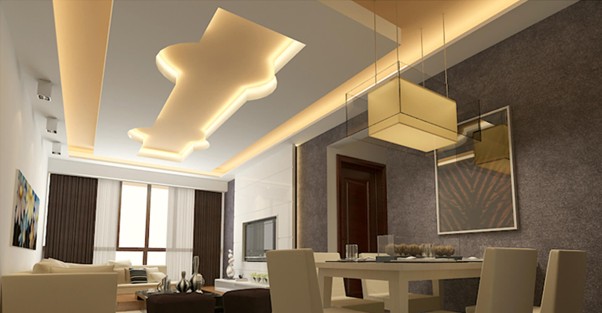 Trần thạch cao phòng khách hiện đại, hỗ trợ che giấu hệ thống kỹ thuật