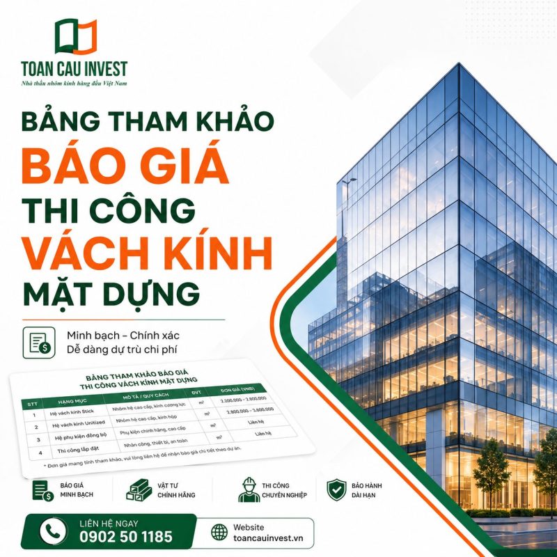 Bảng tham khảo báo giá thi công vách kính mặt dựng