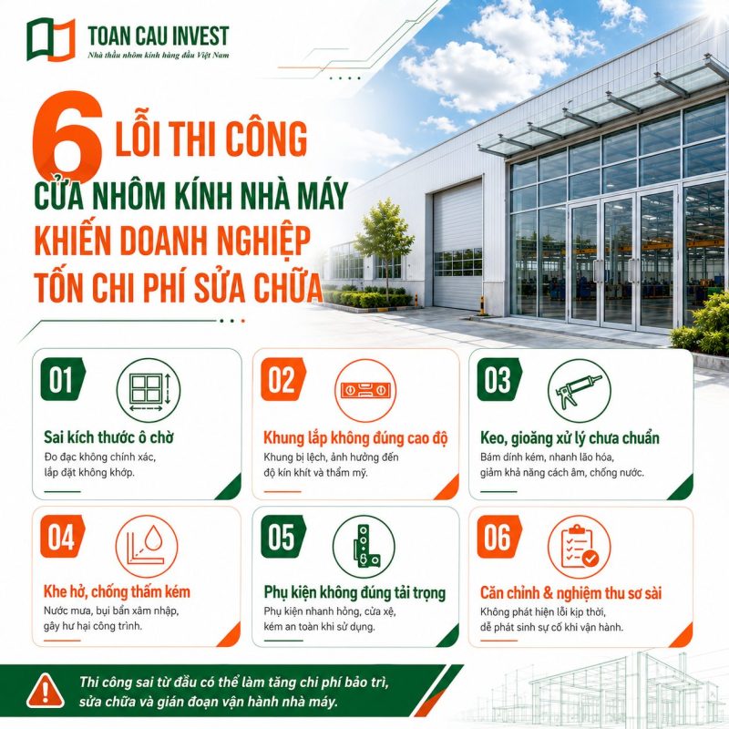 6 lỗi thi công cửa nhôm kính nhà máy
