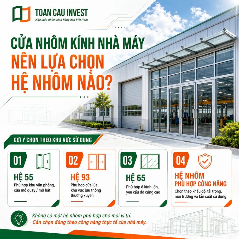 Cửa nhôm kính nhà máy nên lựa chọn hệ nhôm nào