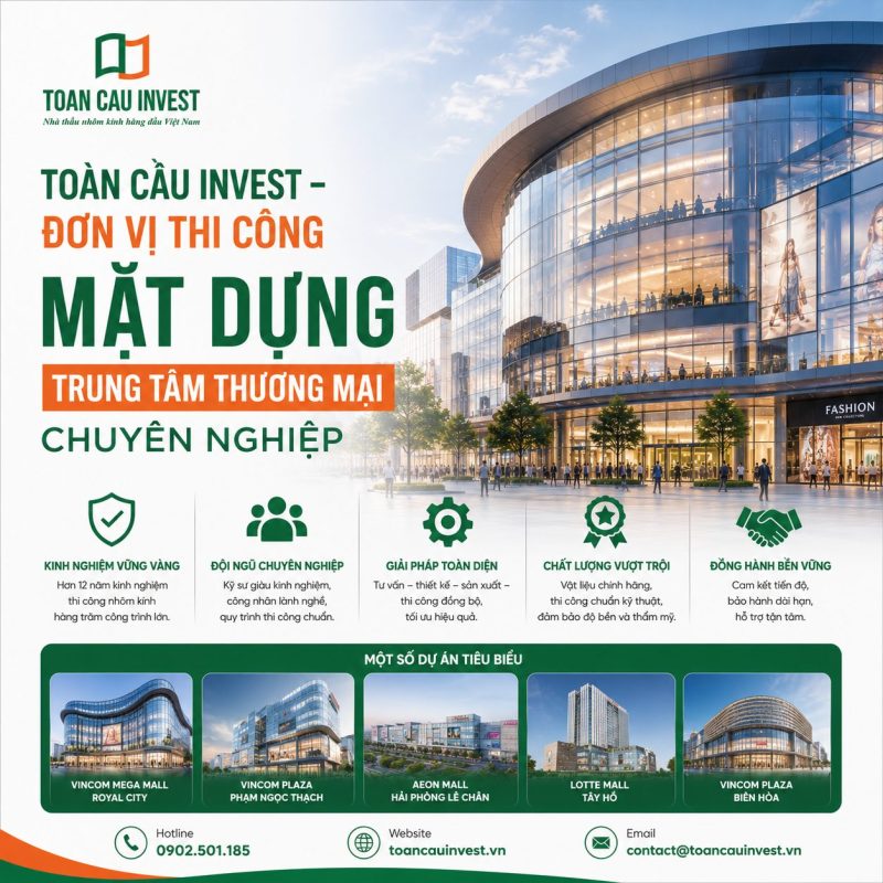 Toàn Cầu Invest - Đơn vị thi công mặt dựng trung tâm thương mại