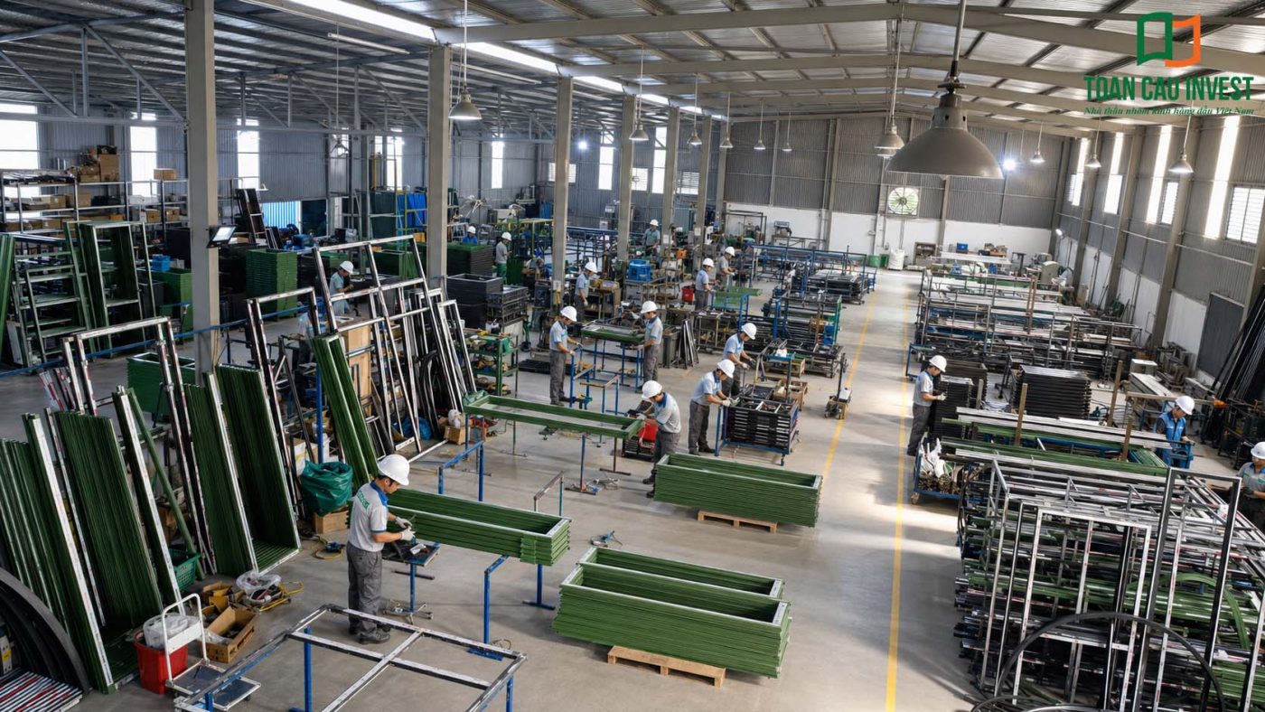 Khu vực lắp ráp sản phẩm nhôm kính nhà máy