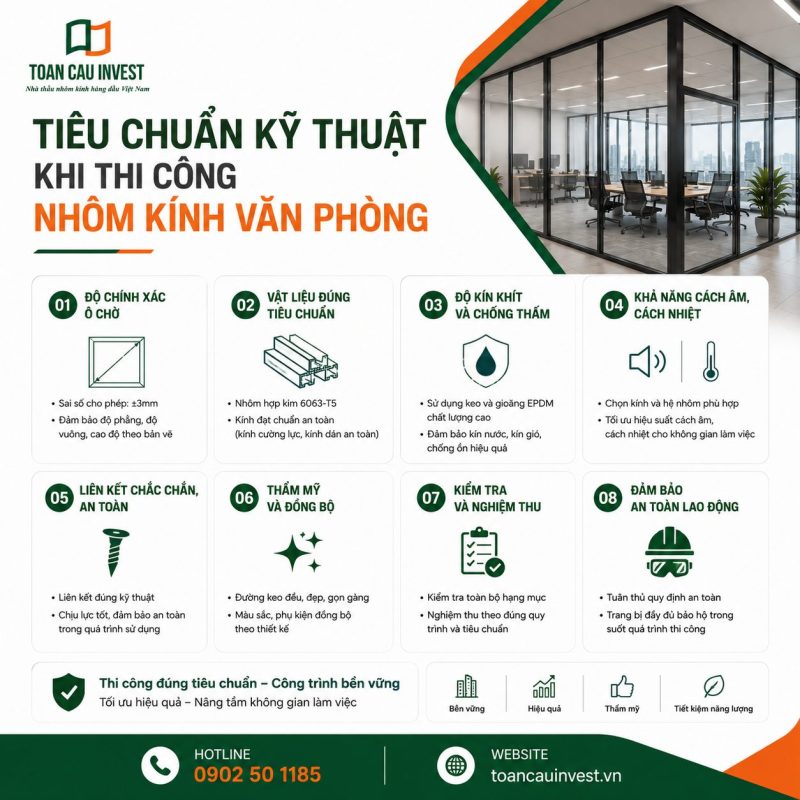 Tiêu chuẩn kĩ thuật khi thi công nhôm kính văn phòng