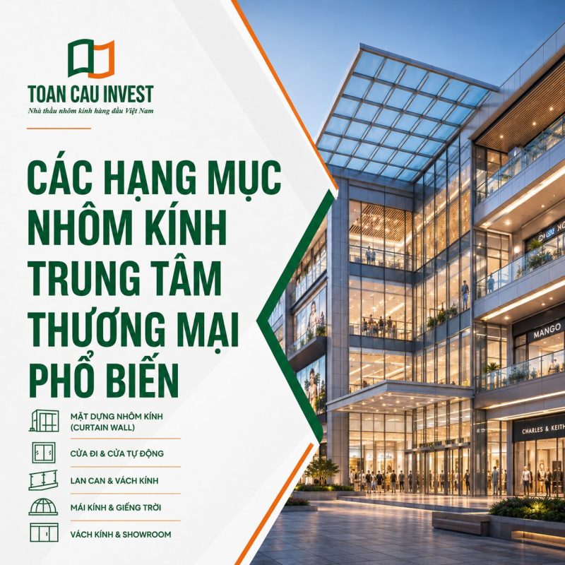 Các hạng mực nhôm kính trung tâm thương mại phổ biến