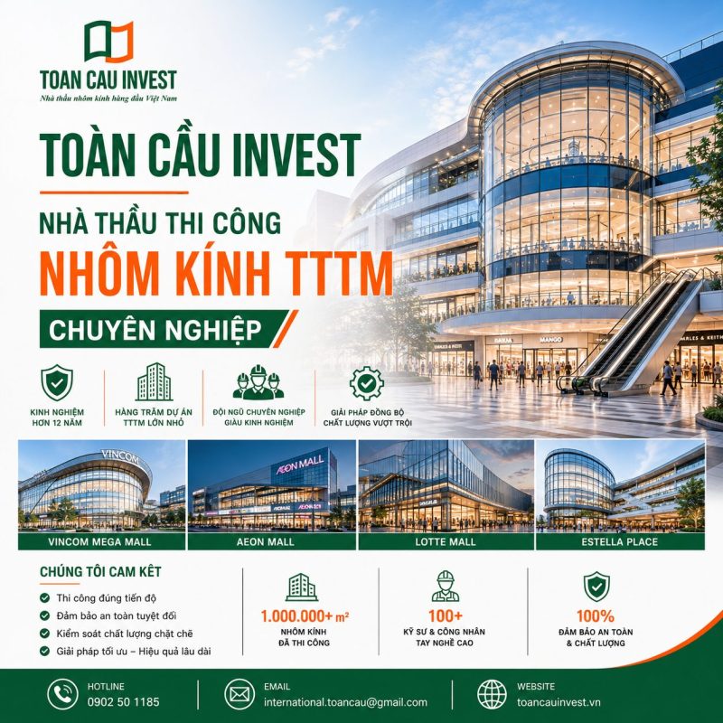 Toàn Cầu Invest - Nhà thầu thi công nhôm kính TTTM