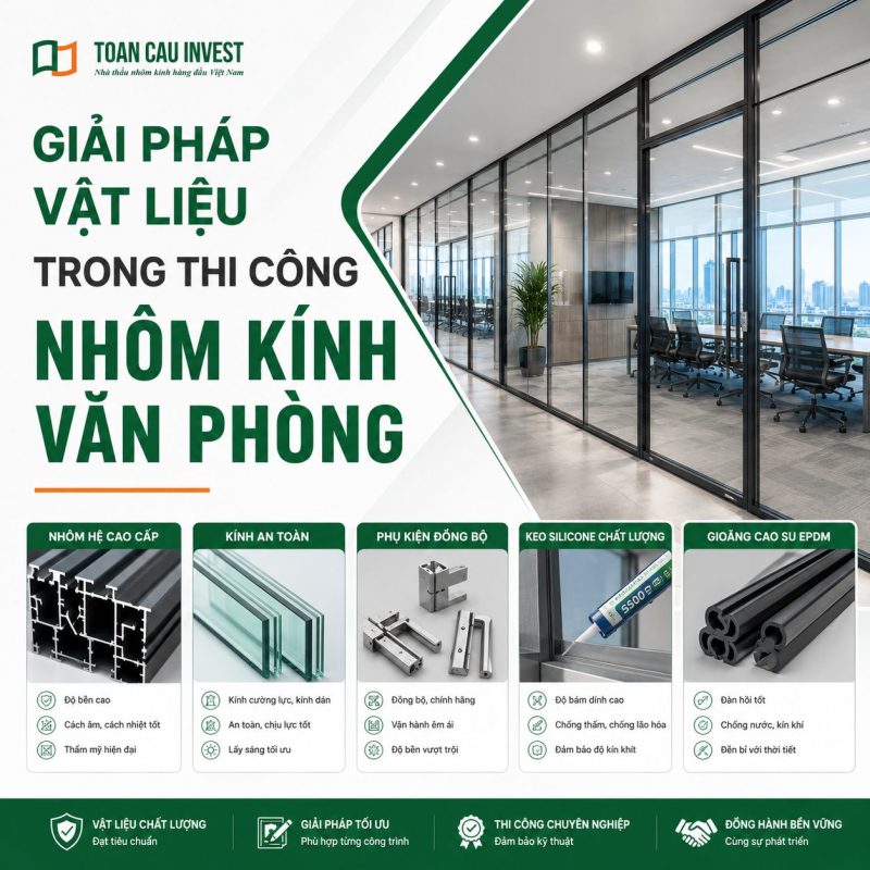 Giải pháp vật liệu trong thi công nhôm kính văn phòng