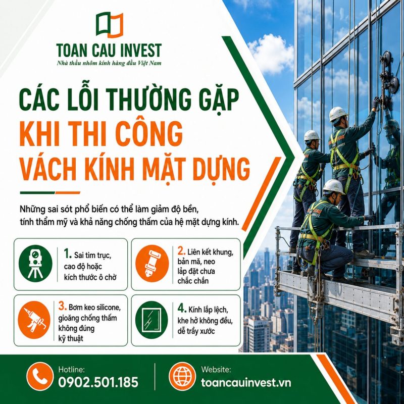Các lỗi thường gặp khi thi công vách kính mặt dựng