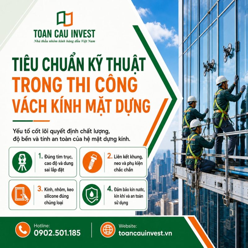 Tiêu chuẩn kĩ thuật trong thi công vách kính mặt dựng