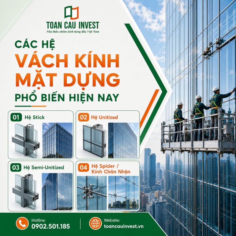 Các hệ vách kính mặt dựng phổ biến hiện nay