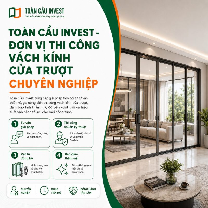 Toàn Cầu Invest đơn vị thi công vách kính cửa trượt chuyên nghiệp