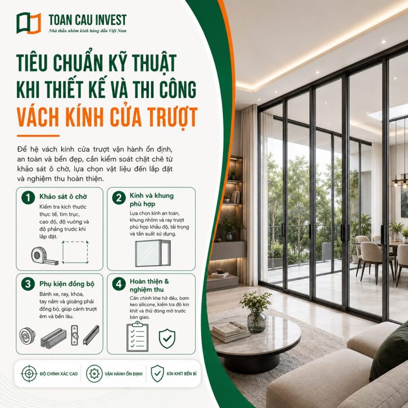Tiêu chuẩn kỹ thuật khi thiết kế và thi công vách kính cửa trượt