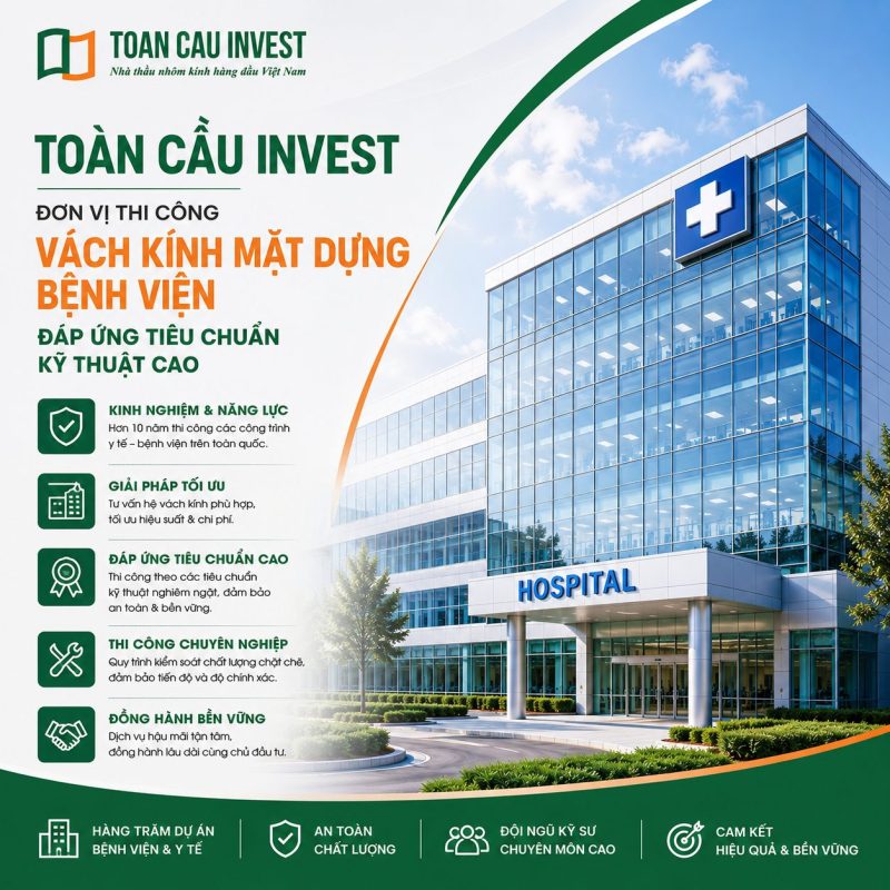 Toàn Cầu Invest - Đơn vị thi công vách kính mặt dựng bệnh viện