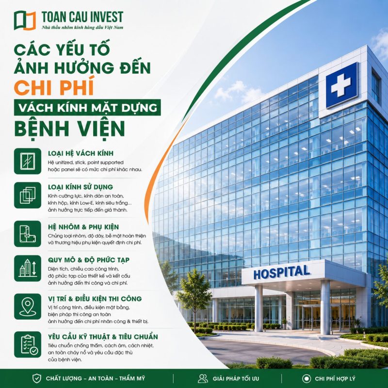 Các yếu tố ảnh hưởng đến chi phí thi công vách kính mặt dựng bệnh viện