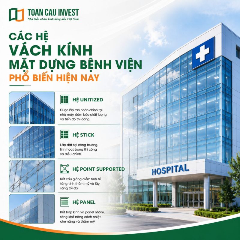 Các hệ vách kính mặt dựng bệnh viện phổ biến hiện nay